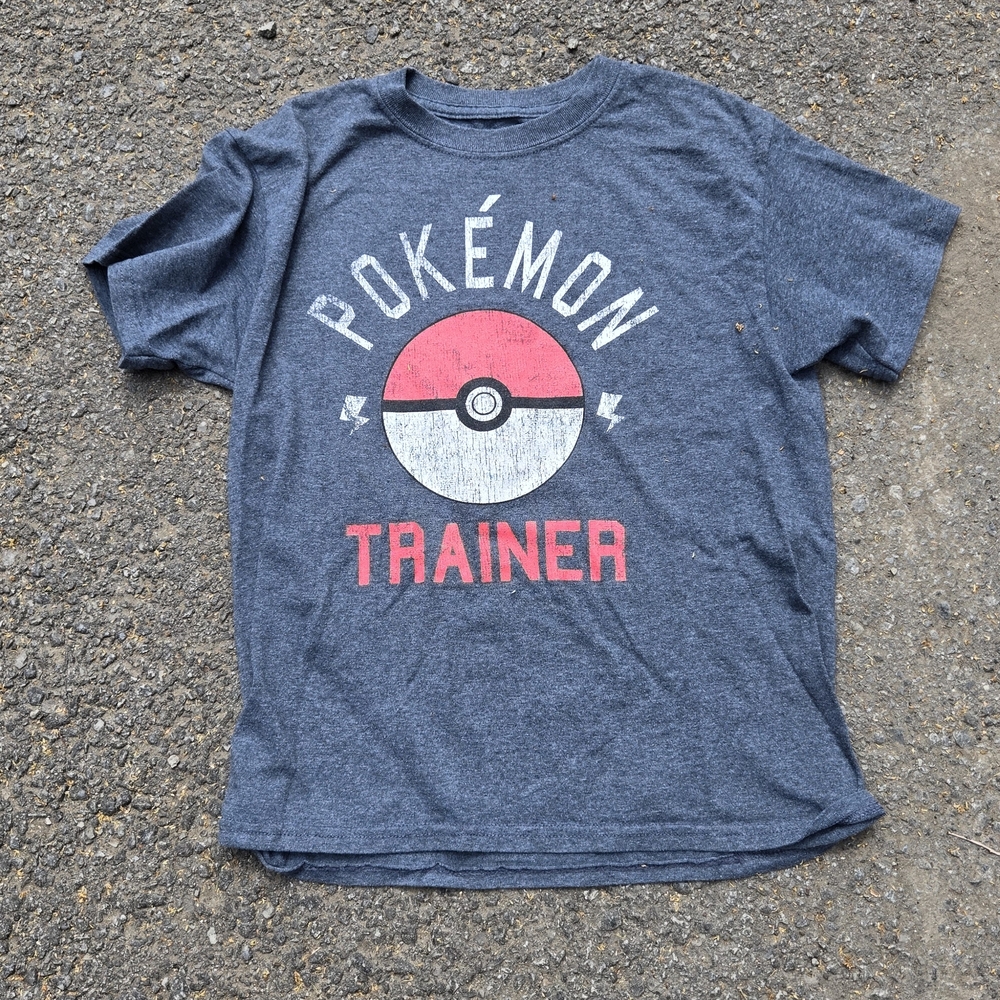 Blue and Red Short Sleeve Tee with POKEMON Trainer Graphic